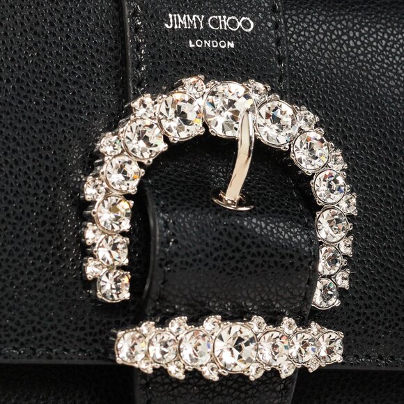 Jimmy Choo Cheri Black Soft Grainy Leather Crystal-Buckle Top Handle Bag - Picture 9 of 14
